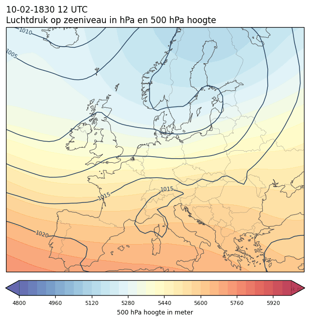 Weerkaart van 10 februari 1830 om 12 UTC