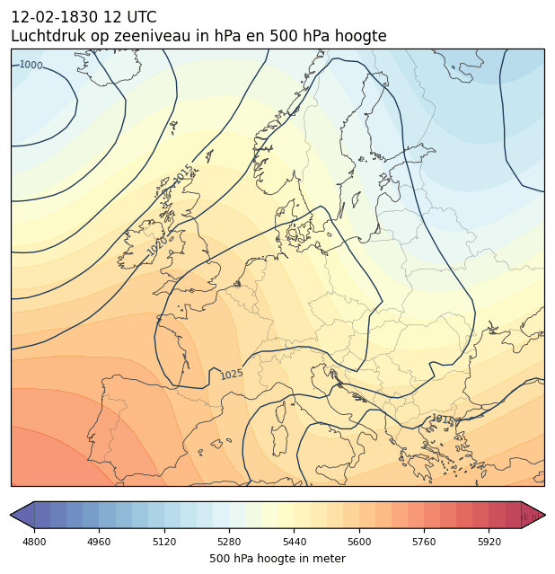 Weerkaart van 12 februari 1830 om 12 UTC