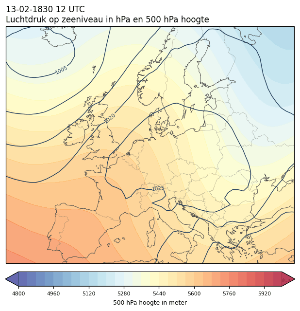 Weerkaart van 13 februari 1830 om 12 UTC