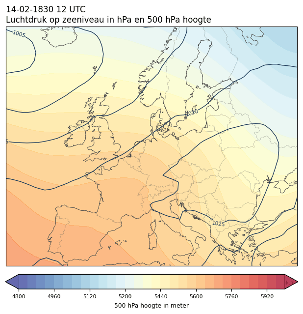 Weerkaart van 14 februari 1830 om 12 UTC