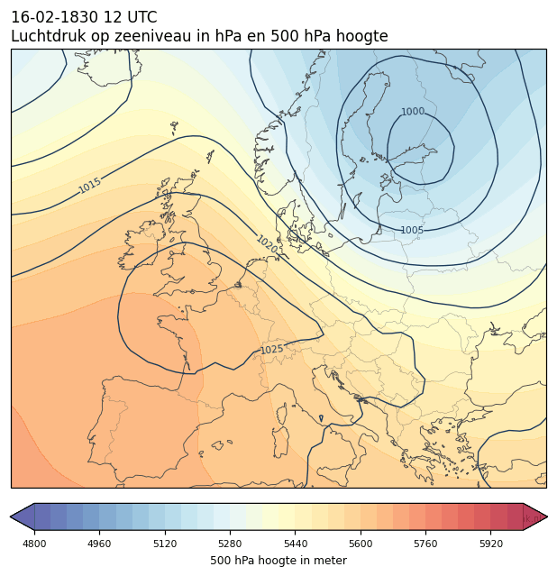 Weerkaart van 16 februari 1830 om 12 UTC