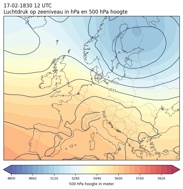 Weerkaart van 17 februari 1830 om 12 UTC