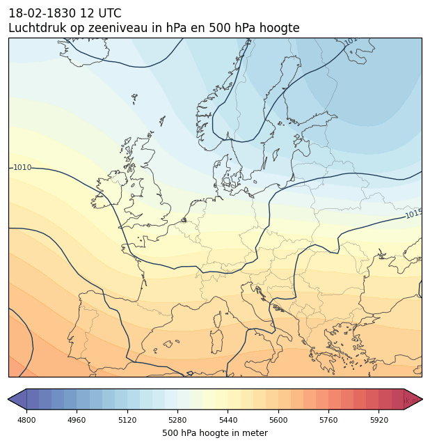 Weerkaart van 18 februari 1830 om 12 UTC