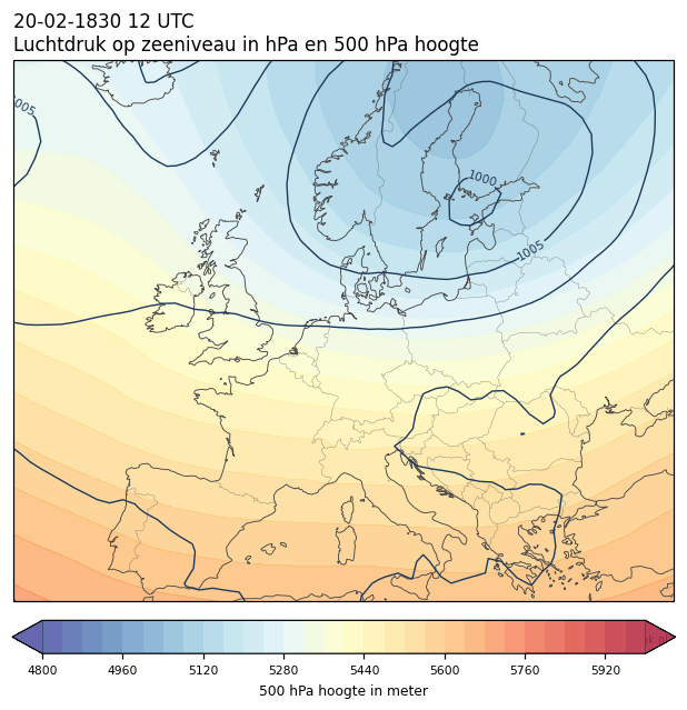 Weerkaart van 20 februari 1830 om 12 UTC