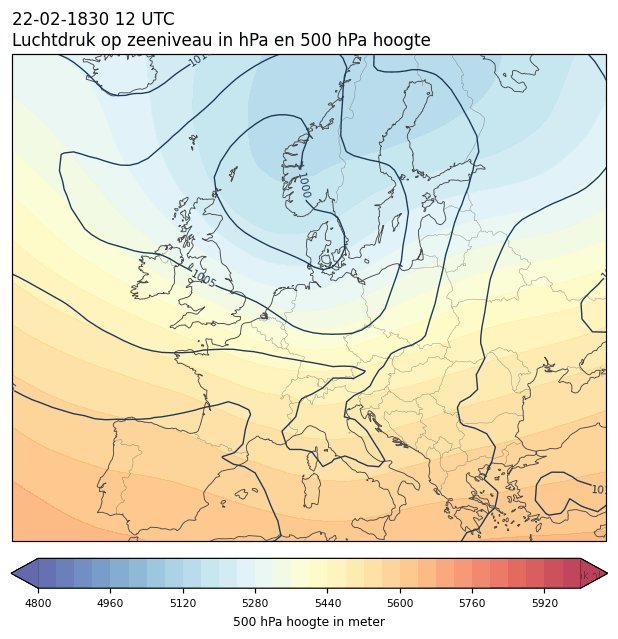 Weerkaart van 22 februari 1830 om 12 UTC