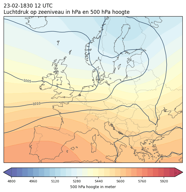Weerkaart van 23 februari 1830 om 12 UTC