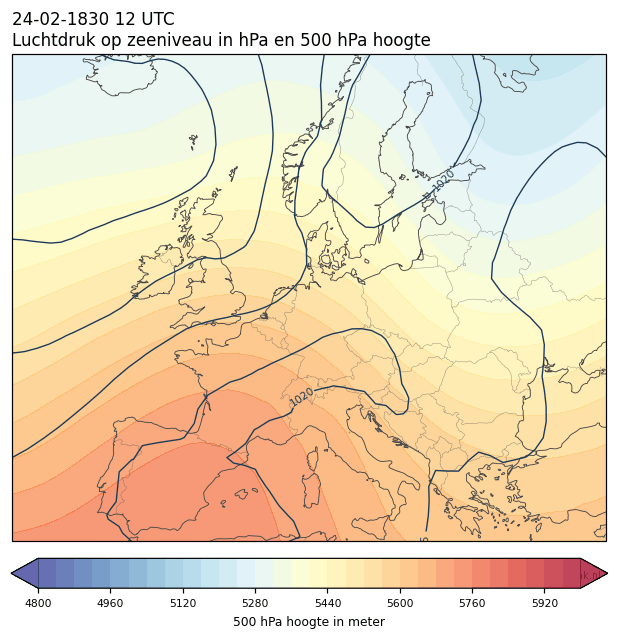 Weerkaart van 24 februari 1830 om 12 UTC