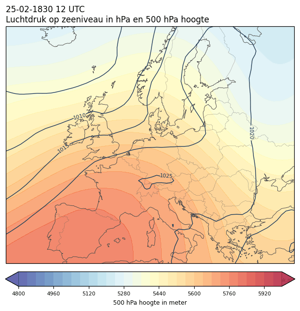 Weerkaart van 25 februari 1830 om 12 UTC