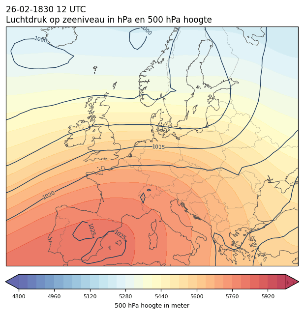 Weerkaart van 26 februari 1830 om 12 UTC