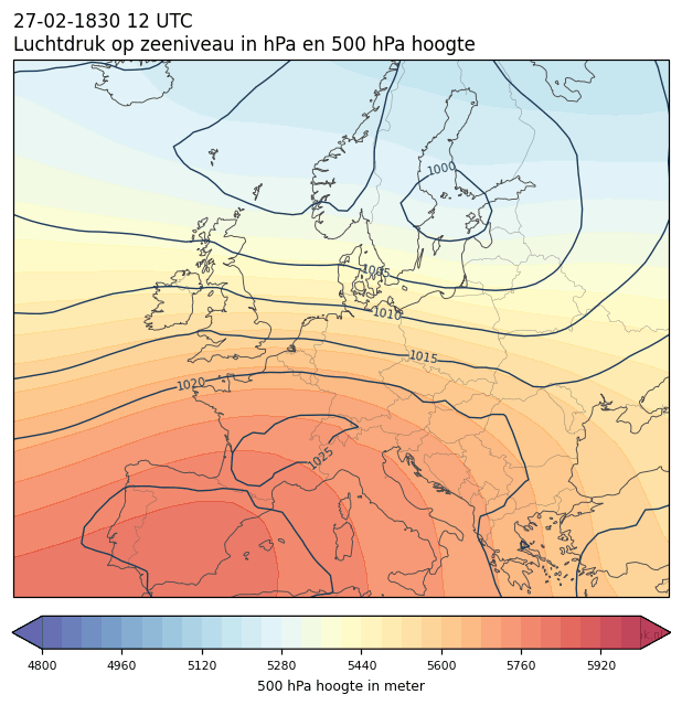 Weerkaart van 27 februari 1830 om 12 UTC