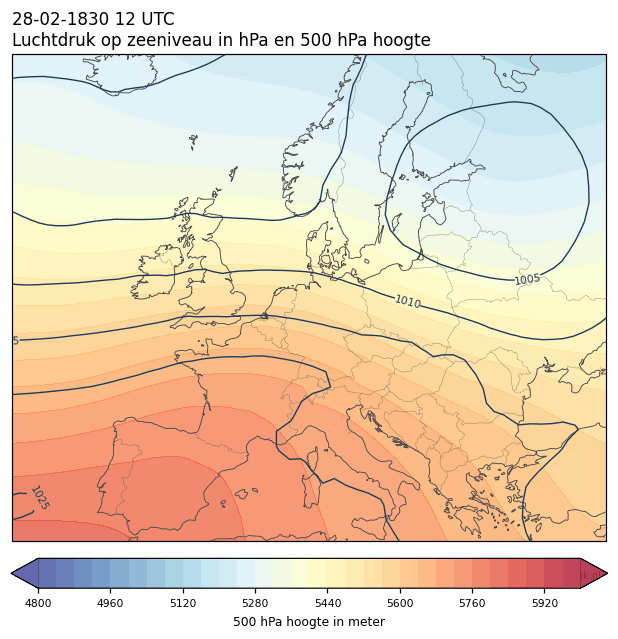 Weerkaart van 28 februari 1830 om 12 UTC