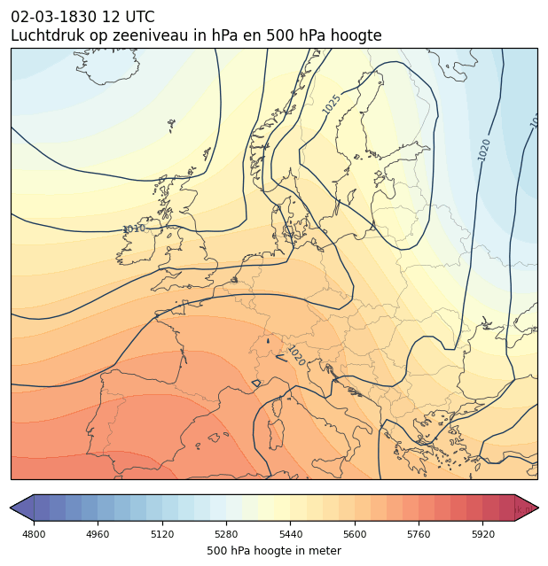 Weerkaart van 2 maart 1830 om 12 UTC