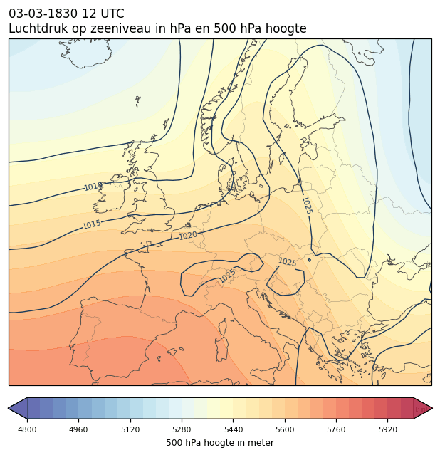 Weerkaart van 3 maart 1830 om 12 UTC
