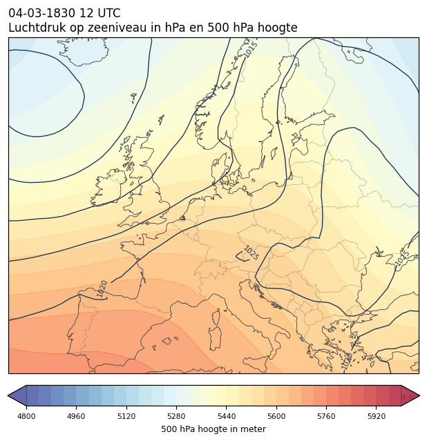 Weerkaart van 4 maart 1830 om 12 UTC