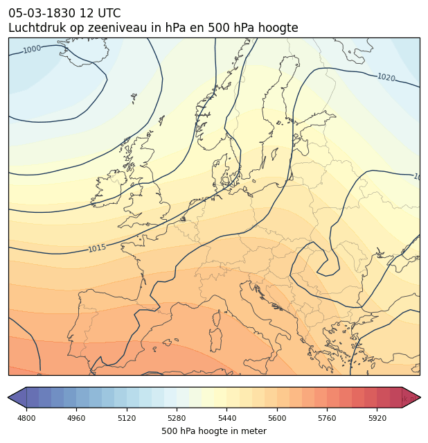 Weerkaart van 5 maart 1830 om 12 UTC