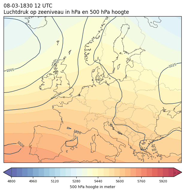 Weerkaart van 8 maart 1830 om 12 UTC