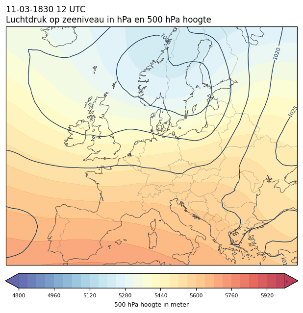 Weerkaart van 11 maart 1830 om 12 UTC