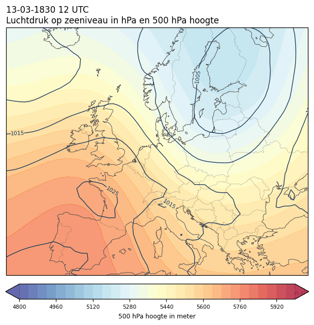 Weerkaart van 13 maart 1830 om 12 UTC