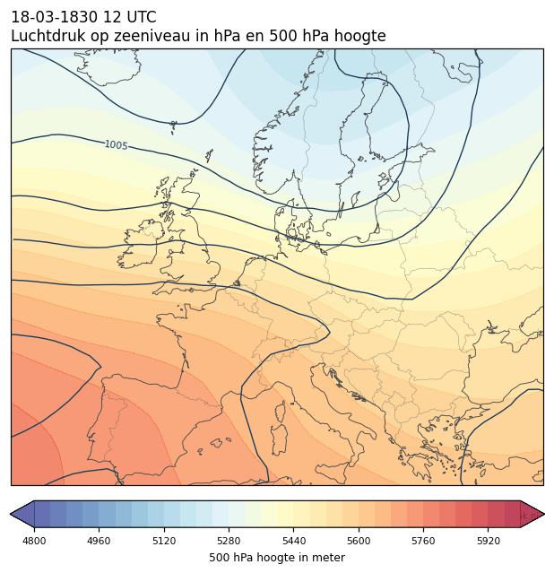 Weerkaart van 18 maart 1830 om 12 UTC