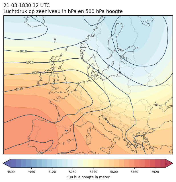 Weerkaart van 21 maart 1830 om 12 UTC