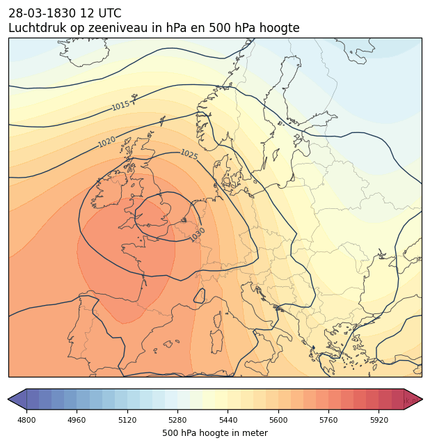 Weerkaart van 28 maart 1830 om 12 UTC