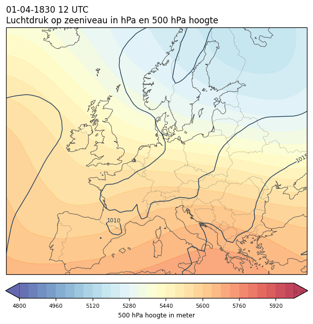 Weerkaart van 1 april 1830 om 12 UTC