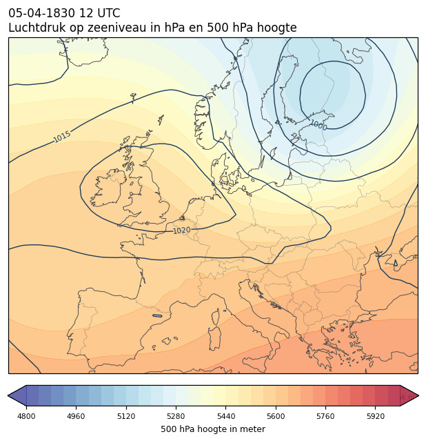 Weerkaart van 5 april 1830 om 12 UTC