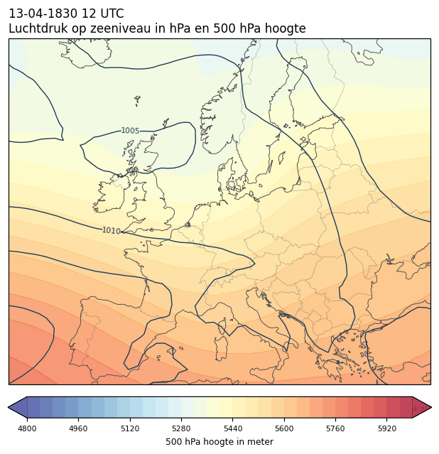 Weerkaart van 13 april 1830 om 12 UTC