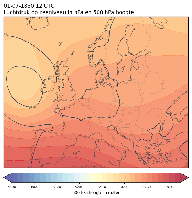 Weerkaart van 1 juli 1830 om 12 UTC