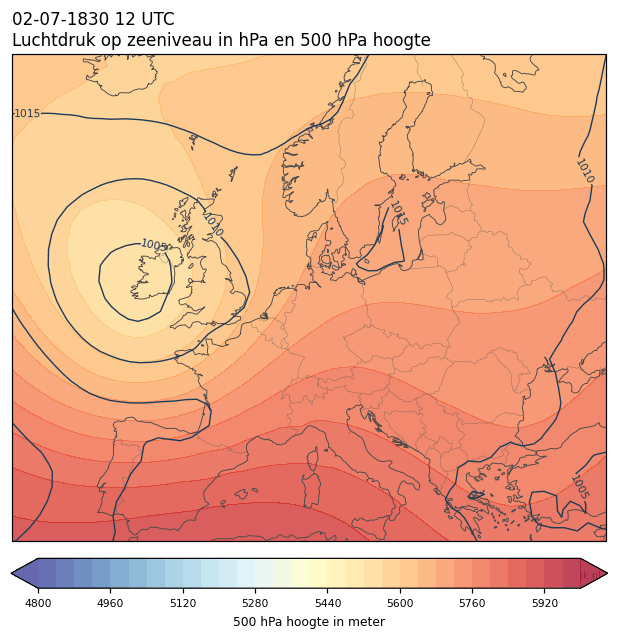 Weerkaart van 2 juli 1830 om 12 UTC