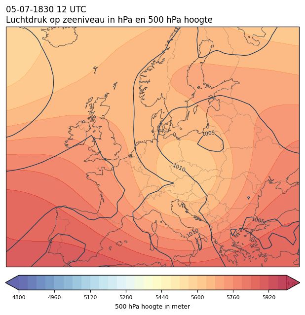 Weerkaart van 5 juli 1830 om 12 UTC