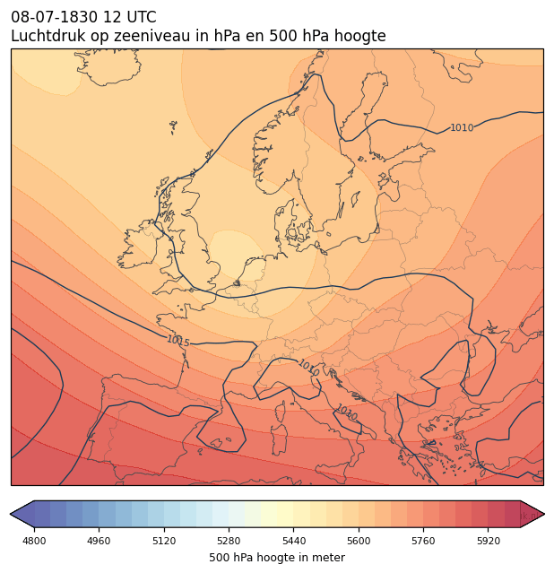 Weerkaart van 8 juli 1830 om 12 UTC