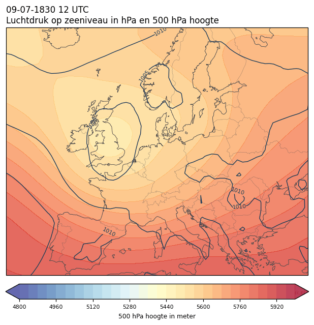 Weerkaart van 9 juli 1830 om 12 UTC