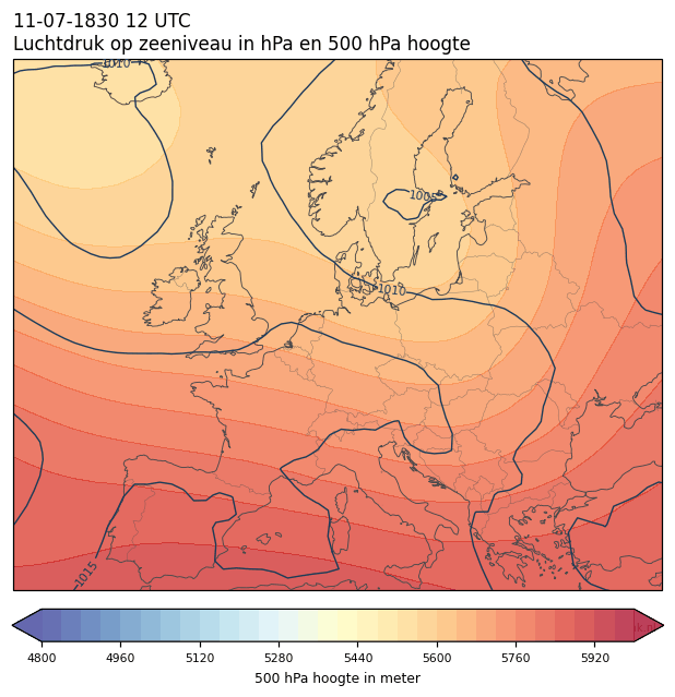 Weerkaart van 11 juli 1830 om 12 UTC
