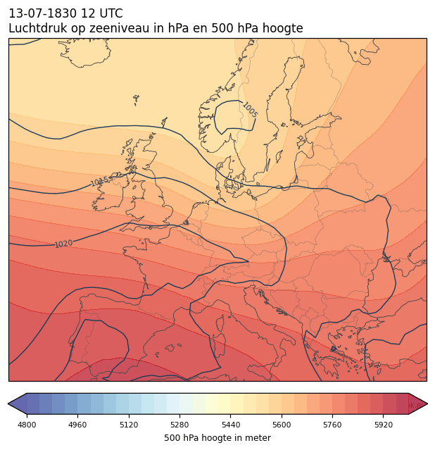 Weerkaart van 13 juli 1830 om 12 UTC