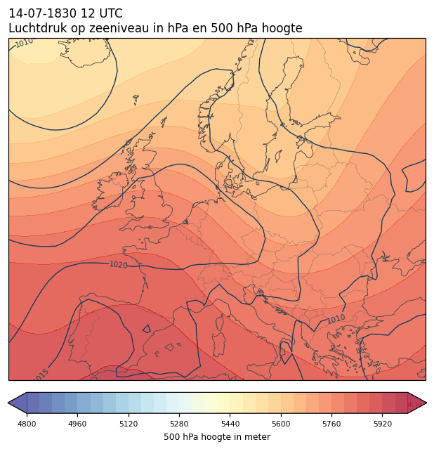 Weerkaart van 14 juli 1830 om 12 UTC