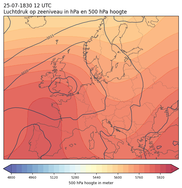 Weerkaart van 25 juli 1830 om 12 UTC