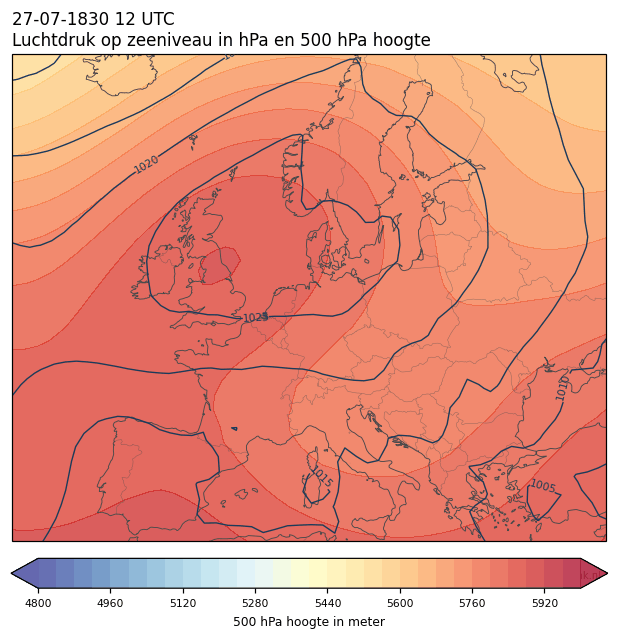 Weerkaart van 27 juli 1830 om 12 UTC
