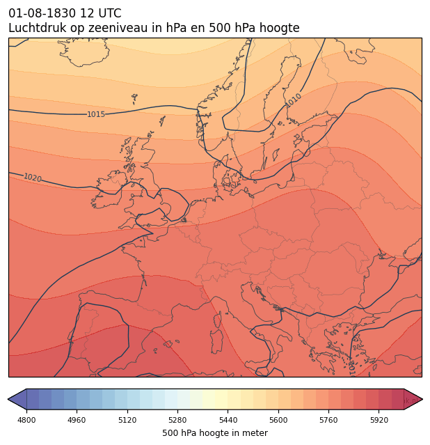 Weerkaart van 1 augustus 1830 om 12 UTC
