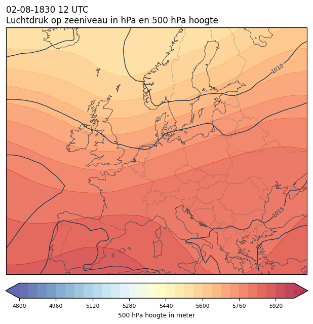 Weerkaart van 2 augustus 1830 om 12 UTC