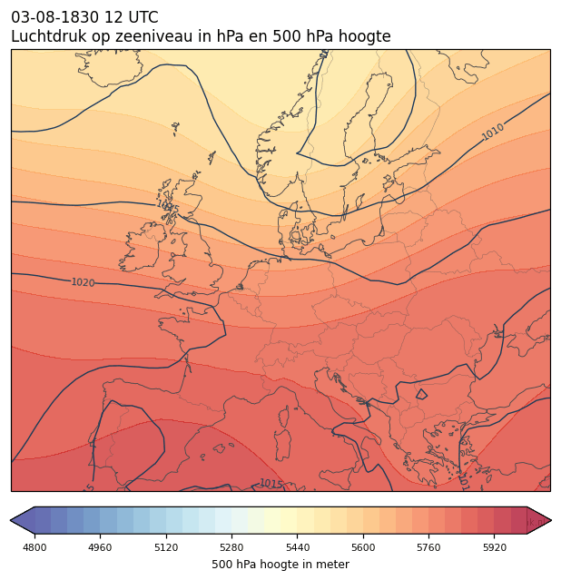 Weerkaart van 3 augustus 1830 om 12 UTC