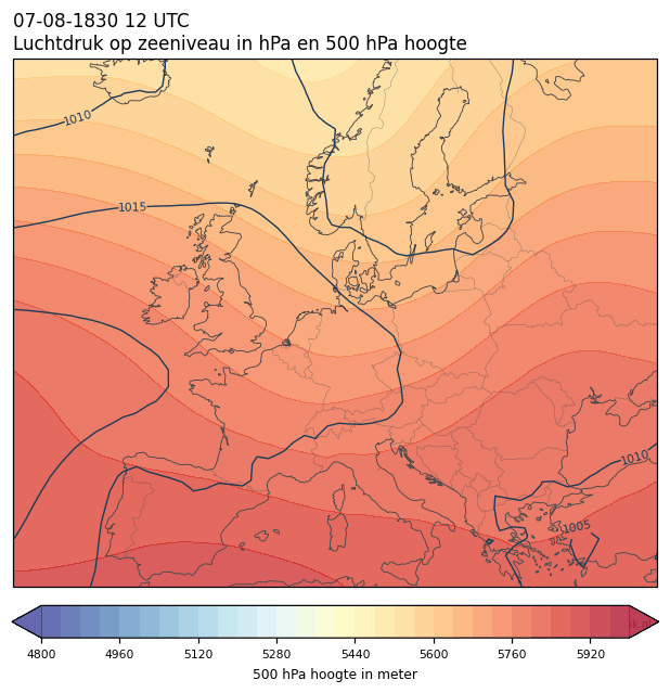 Weerkaart van 7 augustus 1830 om 12 UTC