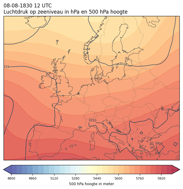 Weerkaart van 8 augustus 1830 om 12 UTC