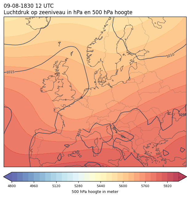 Weerkaart van 9 augustus 1830 om 12 UTC