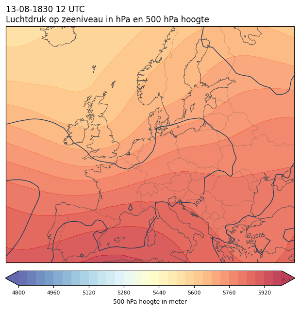 Weerkaart van 13 augustus 1830 om 12 UTC