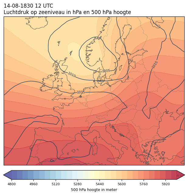 Weerkaart van 14 augustus 1830 om 12 UTC