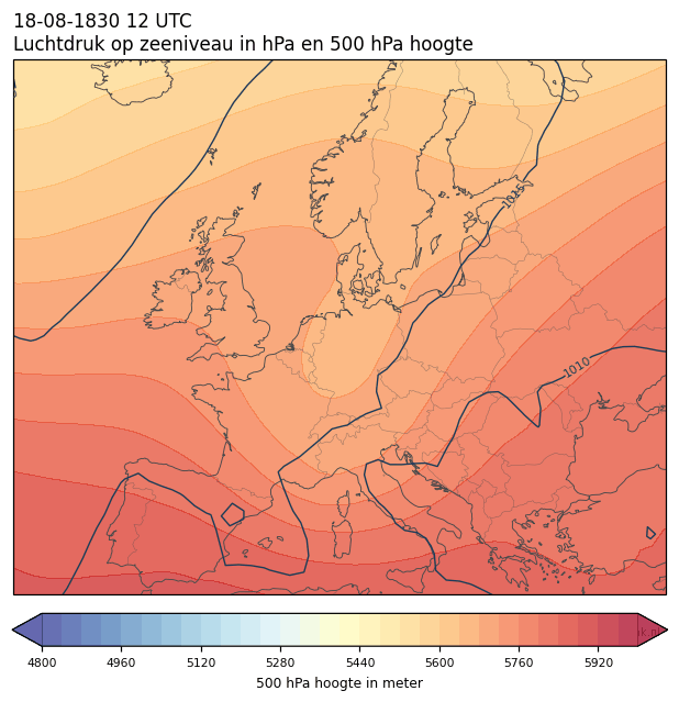 Weerkaart van 18 augustus 1830 om 12 UTC