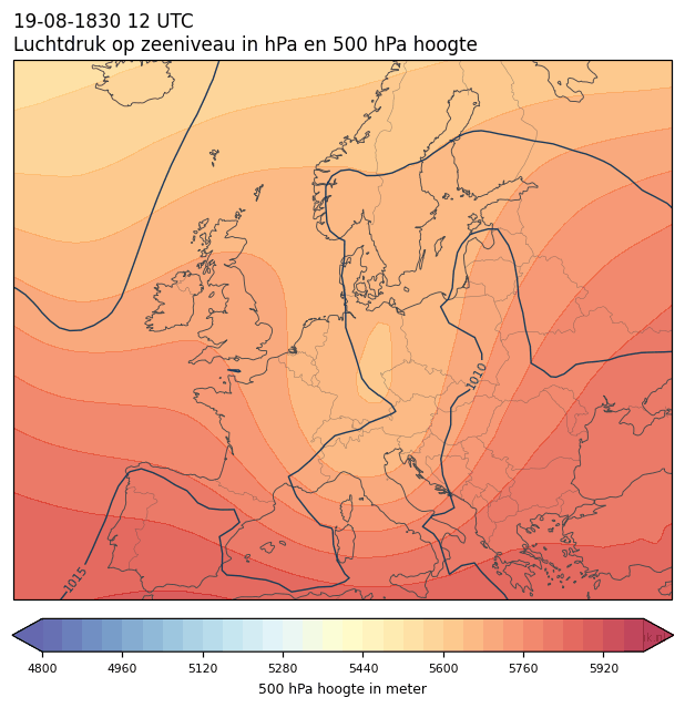 Weerkaart van 19 augustus 1830 om 12 UTC