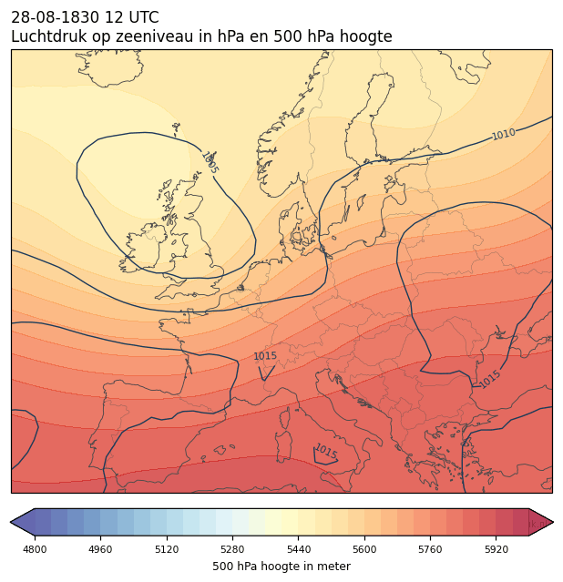 Weerkaart van 28 augustus 1830 om 12 UTC