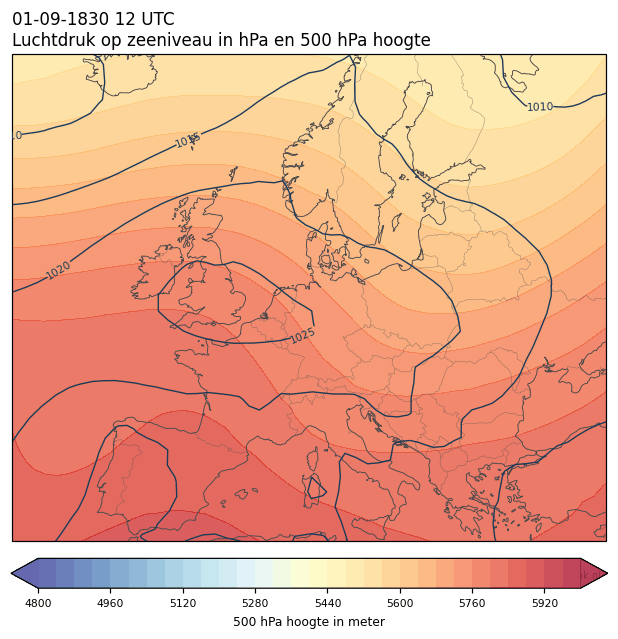 Weerkaart van 1 september 1830 om 12 UTC